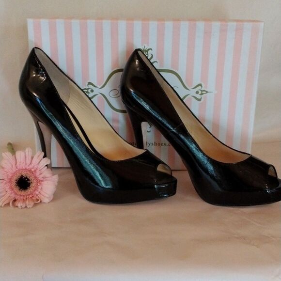 Footcandy Black Patent Peep Toe Pump - Picture 1 of 11
